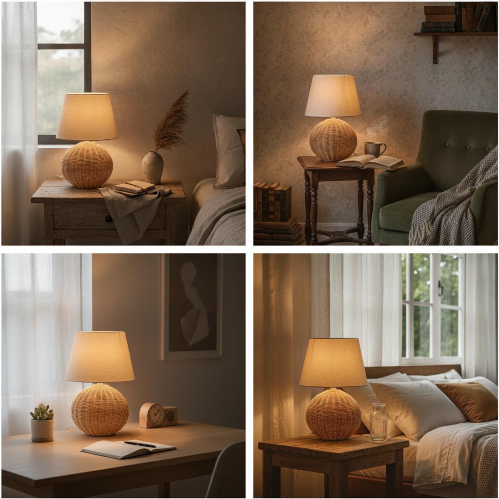 Bedside Lamp Rattan Base Fabri - Desk Setup Lamp recension och pris