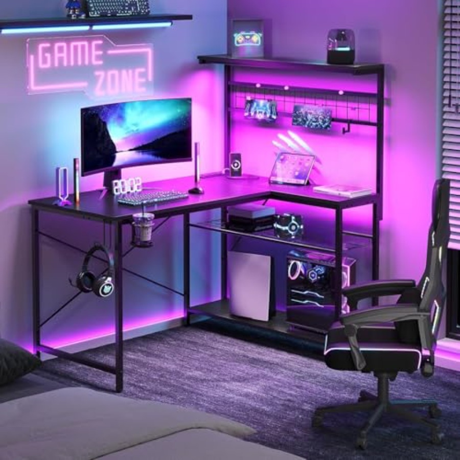 42 L Gaming Desk with Power Ou - Desk Setup L Shaped recension och pris