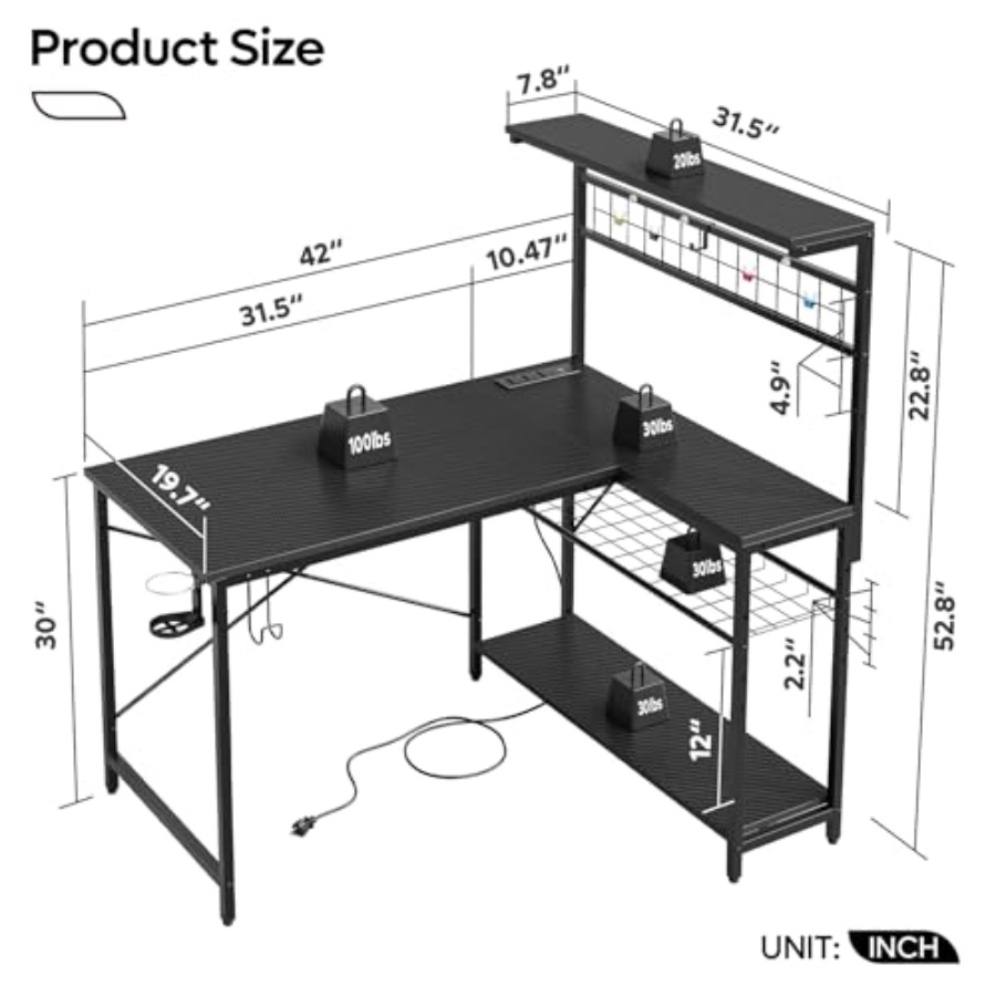 42 L Gaming Desk with Power Ou - Desk Setup L Shaped recension och pris