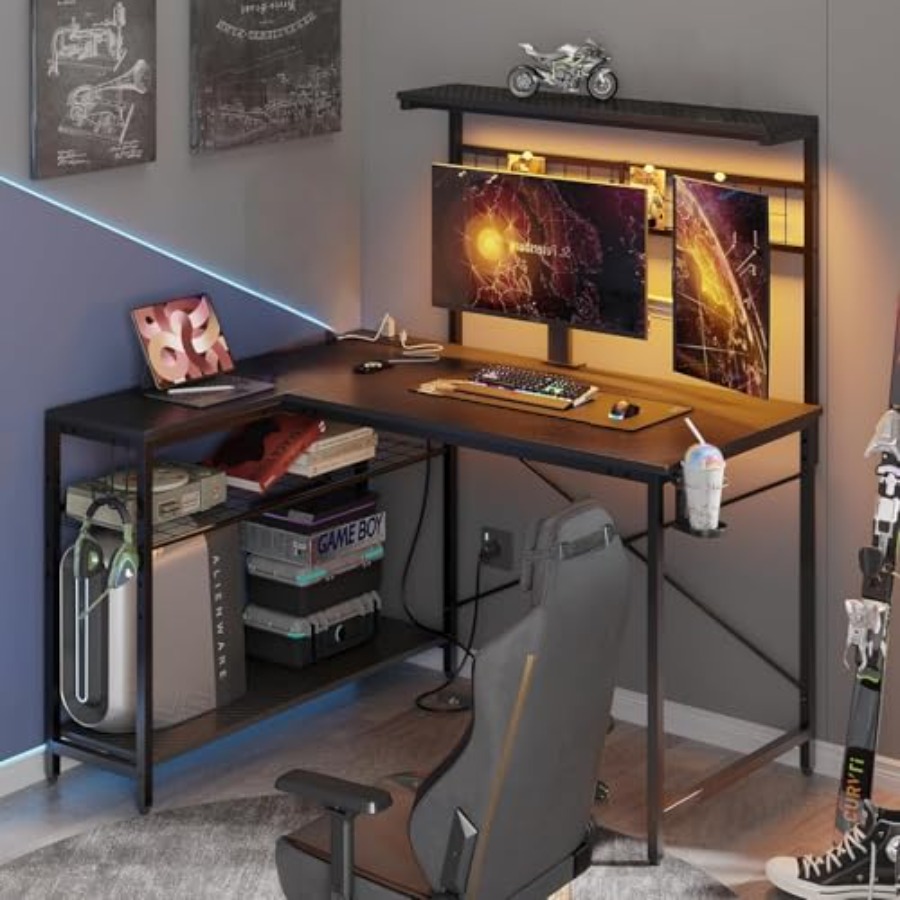 42 L Gaming Desk with Power Ou - Desk Setup L Shaped recension och pris